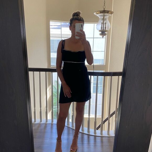 Reformation Mini Black Dress with Diamond Detail Sz 4 - Picture 2 of 4